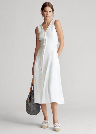 Women's Polo Ralph Lauren Buttoned-Placket Linen Dresses | 690475MTI